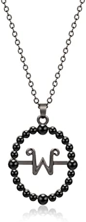 Wednesday Addams Necklace Pendant Black  (W necklace with black beads)