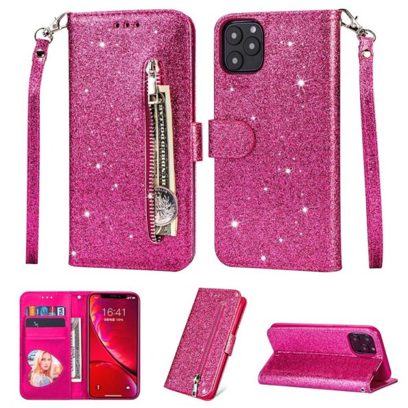 Pink wallet zipper case for cards holder iphone 15 series pro max, 15 pro and 15