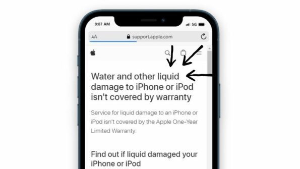 Water and other liquid damage to iPhone or iPod isn't covered by warranty Service for liquid damage to an iPhone or iPod isn't covered by the Apple One-Year Limited Warranty.  Find out if liquid damaged your iPhone or iPod