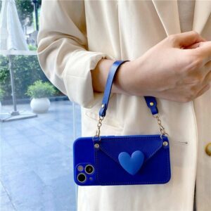 blue wallet case for iphone 15 pro max cute designer case with heart detail card and money!!2216378390183-0-cib